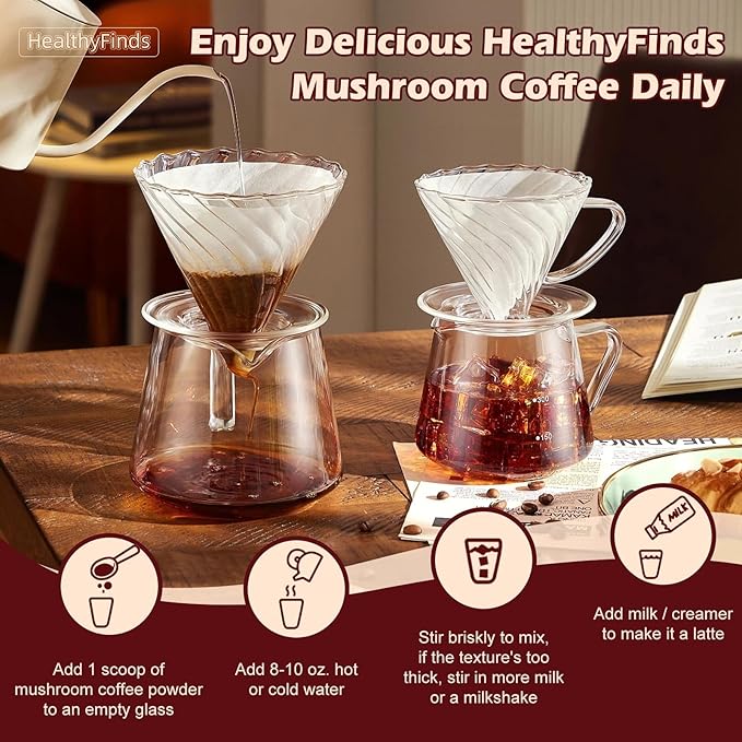 HealthyFinds Organic Mushroom Coffee Instant with 10 Superfood Mushrooms for Better Focus, Energy, Digestion & Immunity (6.35 oz)