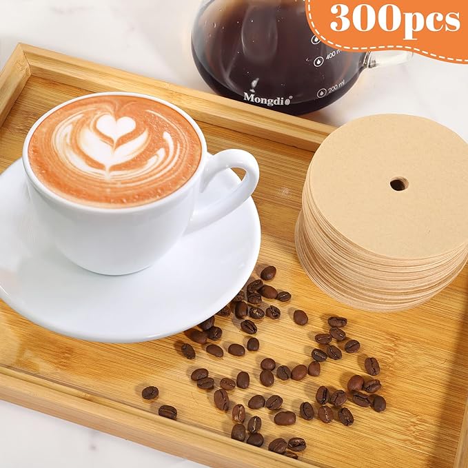 300 Count Percolator Coffee Filters, 3.75 Inch Natural Unbleached Disposable Coffee Filter Disc Coffee Filters for Percolators Camping Coffee Pot Home Office Use