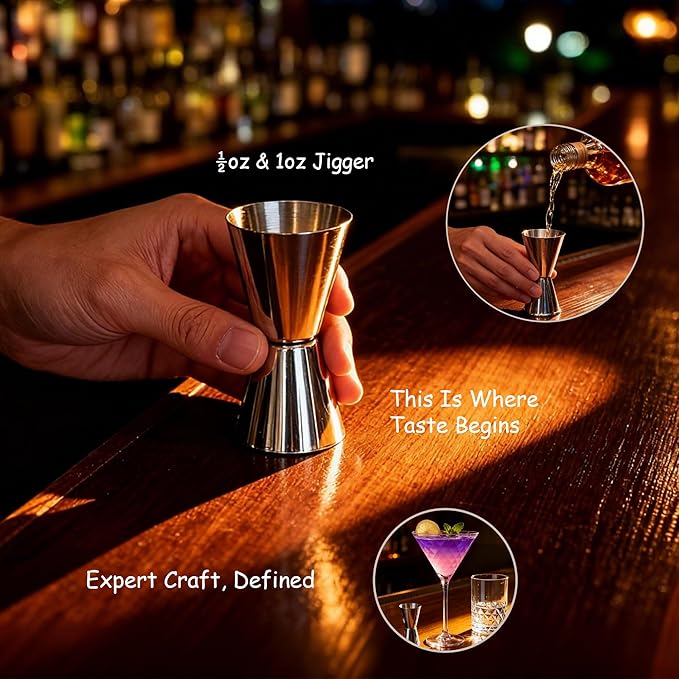 Professional 24 Oz Cocktail Mixing Glass Set - Thick Bottom Crystal Clear Bar Tools with Strainer, Jigger (15/30ml), Spoon & Recipe Guide