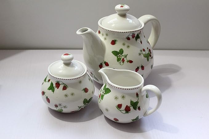 Porcelain Teapots,Lovely Strawberry Design Tea Pot for Tea or Coffee,Ceramic Teapot with Lids,Home and Kitchen Dining Serveware Pot,Beige