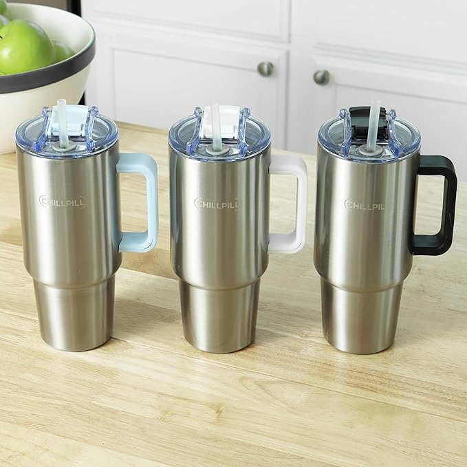 CHILLPILL GO Iced Coffee Chiller - Stainless Steel Cup Iced Coffee Maker & Espresso Chiller, Fast Cooling Cold Brew Coffee Maker, Instant Drink Chiller with Lid & Straw, Ice Coffee Chiller On-the-Go