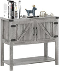HOMCOM Farmhouse Double Door Coffee Bar Cabinet, Console Table, Sideboard Buffet Cabinet with Bottom Shelf for Entryway, Living Room, Stone Gray