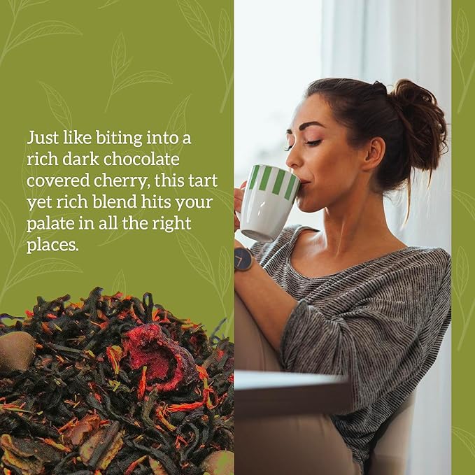 Nelson's Tea Dark Chocolate Cherry - Rich blend of Pu-erh Black Tea, Chocolate Chips, Wild Cherry Bark, Dried Cherries Herbal Loose Leaf Tea- 2oz