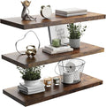 Wall Shelf Set of 3, Rustic Brown Floating Shelves 30 in W x 10 in D x 1 in H, Wooden Floating Wall Shelf with Invisible Brackets for Living Room/Bedroom/Bathroom/Kitchen Storage and Decor