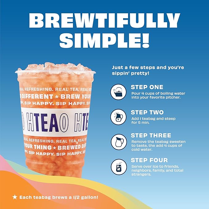 HTeaO Coconut Black Iced Tea Bags – Makes 4 Gallons in 5 Minutes – Large Loaded Tea Sachets for Parties, Family Gatherings, & Groups – Texas-Style Ice Tea Packets for Quick Brew (8-Count)