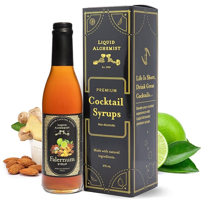 Liquid Alchemist Falernum Syrup for Cocktails - Real Ingredients Make our Falernum Cocktail Syrup a Great Mixer for any Tiki Drink - Our Drink Mixer is Non-GMO Gluten Free & Vegan (12.7 oz)