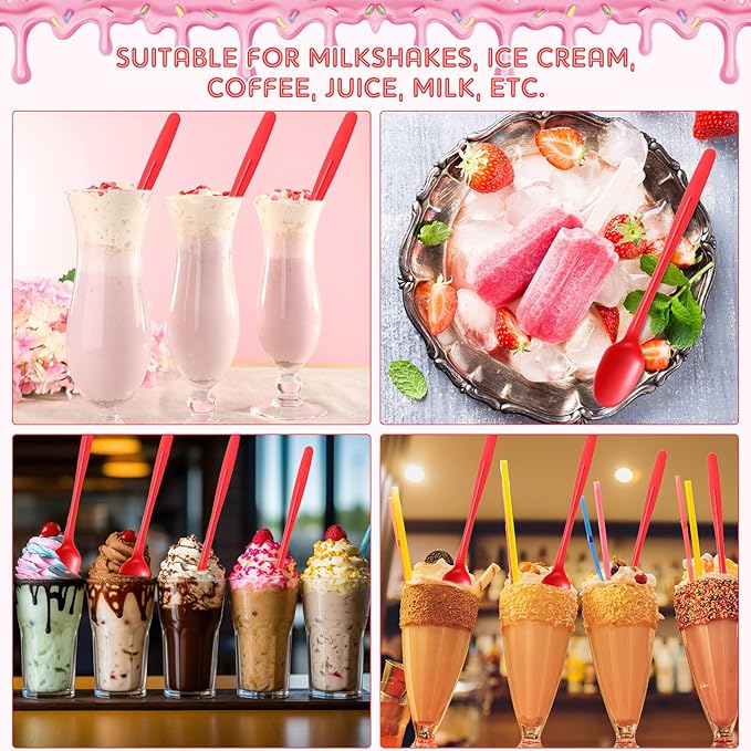 1000 Pcs Extra Long Spoons for Ice Cream Floats Plastic Sundae Spoons Bulk 8 Inch Long Handle Spoon Heavy Duty for Ice Cream Milkshakes Tea Cocktails Root Beer Float and Tall Beverages (Red)