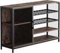 Wine Bar Cabinet with USB Charging & RGB Lights, Modern Liquor & Coffee Bar Station with Adjustable Shelves, Glass Holder, for Kitchen, Living Room, Dining Room