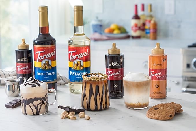 Torani Puremade Dessert & Drink Sauce Variety Pack, Dark Chocolate, White Chocolate & 2 Caramel, 16.5 fl oz (Set of 4)