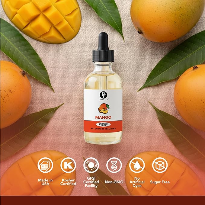 Dolce Foglia Mango Extract - 2 Ounce Water-Soluble Multipurpose Flavoring Ideal for Baked Goods, Beverages, Coffee, Desserts & Ice Cream - Mango Essence Perfect for Weight Management