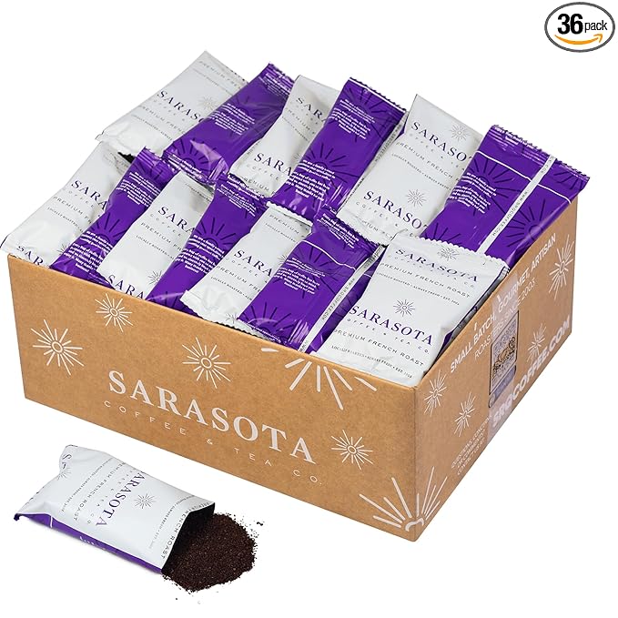 Coffee Packets – Dark French Roast Ground, 2.5oz Extra-Strong Pre-Measured Packs for 12-Cup Drip Brewers, Bulk Single-Pot Fractional Bags, 36 Count | Sarasota Coffee