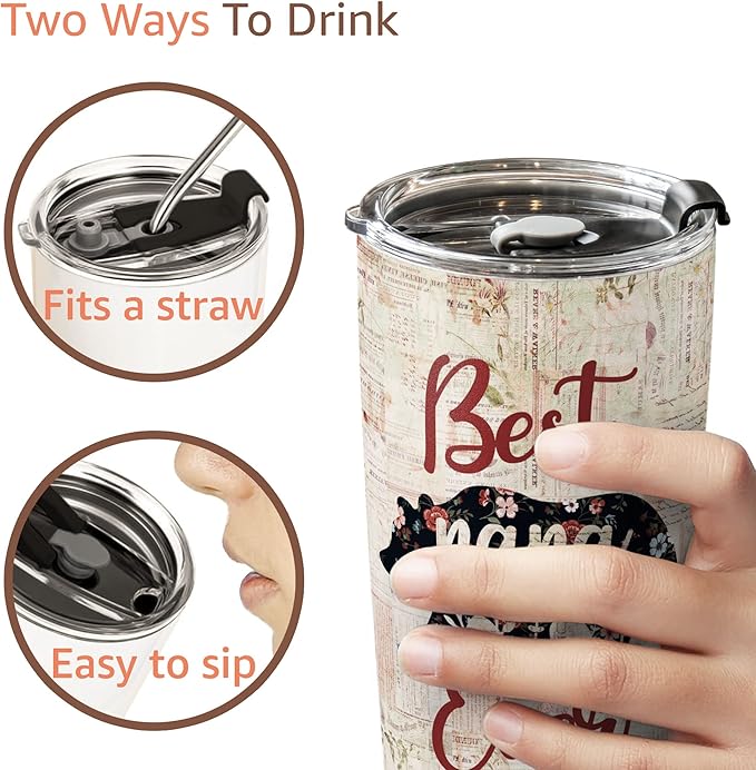 Macorner Mothers Day Gift for Nana & Mom From Daughter, Son for Grandma - Stainless Steel Bear Tumbler 20oz for Women