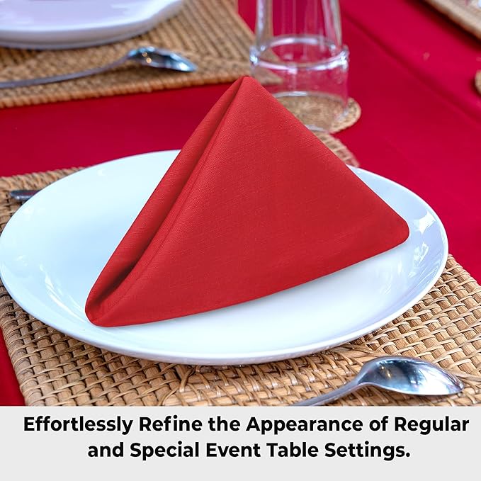 Urban Villa Cloth Napkins Set of 12 20x20 Inches 100% Cotton Napkins Cloth Washable Durable Reusable Absorbent Table Dinner Napkins Cloth for Christmas Parties Hotel Lunch Restaurant Weddings - Red