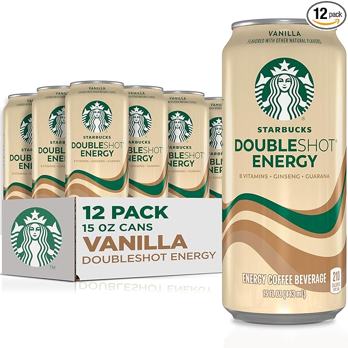 Starbucks - RTD Coffee Doubleshot Energy Drink Coffee Beverage, Vanilla, Iced Coffee, 15 fl oz Cans (Packaging May Vary) (Pack of 12)