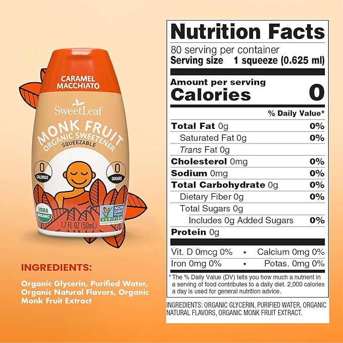 SweetLeaf Caramel Liquid Monk Fruit - Monk Fruit Liquid Sweetener Drops, Organic Monk Fruit Extract, Zero Calorie Sweetener, Sugar Free, Keto Friendly, Erythritol Free - 1.7 Fl Oz