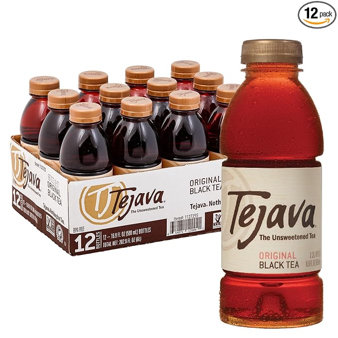 Tejava Original Unsweetened Black Iced Tea, 12 Pack, 16.9oz PET Bottles, Non-GMO, Kosher, No Sugar or Sweeteners, No calories, No Preservatives, Brewed in Small Batches
