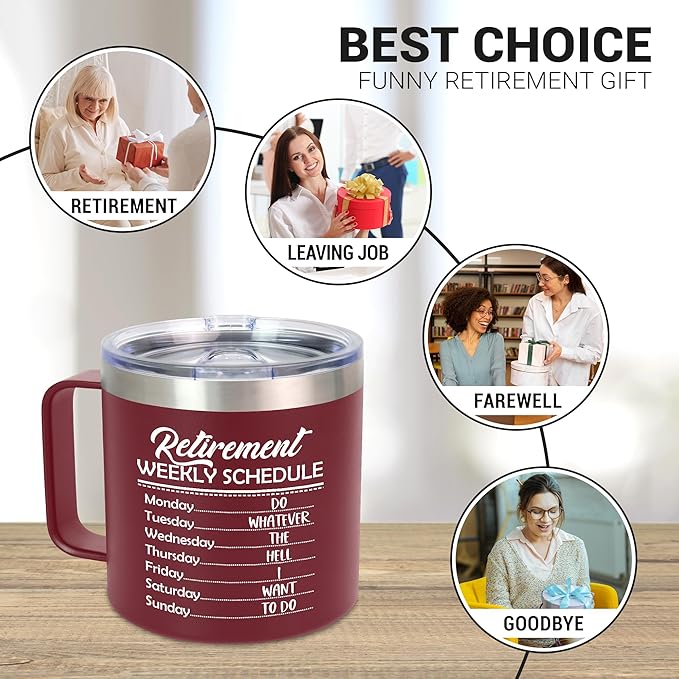 Funny Retirement Gifts for Women Men - 14 Oz Stainless Steel Insulated Coffee Mug With Lid - Birthday Retired Goodbye Farewell Gifts for Coworkers Boss Teachers Nurse Mom Dad