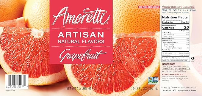 Amoretti - Natural Grapefruit Artisan Flavor Paste, 8 oz, Perfect For Ice Cream, Beverages, Cakes, and more, Preservative Free, Vegan, Gluten Free, No Artificial Sweeteners, Highly Concentrated