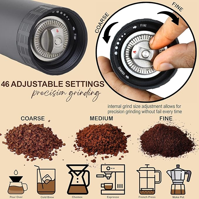 Manual Coffee Grinder for Home Use, Stainless Steel Conical Burr, Espresso Bean Coffee-Grinder, Best Small Portable Mill, Adjustable Grind Settings, Mini Hand Crank, Moledor de Cafe de Grano