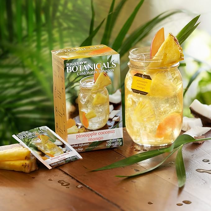Bigelow Botanicals Pineapple Coconut Mango, Caffeine Free Herbal Tea with Pineapple and Coconut Flavor, 18 Count (Pack of 6), 108 Total Tea Bags