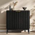 Fluted Cabinet with Storage, Buffet Cabinet Sideborad with 2 Doors, Black Buffet Storage Accent Cabinets with Adjustable Shelves for Living Room, Entry, Hallway, Kitchen