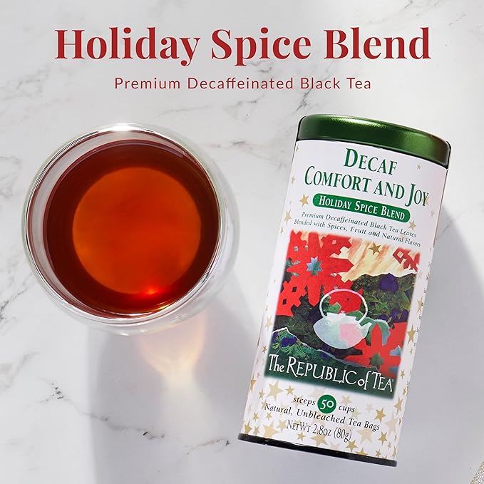 The Republic of Tea – Decaf Comfort and Joy Tea Tin, Decaffeinated, 50 Tea Bags