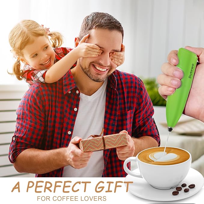Hand Mixer Milk Frother for Coffee - Dutewo Frother Handheld Foam Maker for Lattes, Electric whisk Drink Mixer Mini Foamer for Cappuccino, Frappe, Matcha, Hot Chocolate, Yellow 359C(Green)