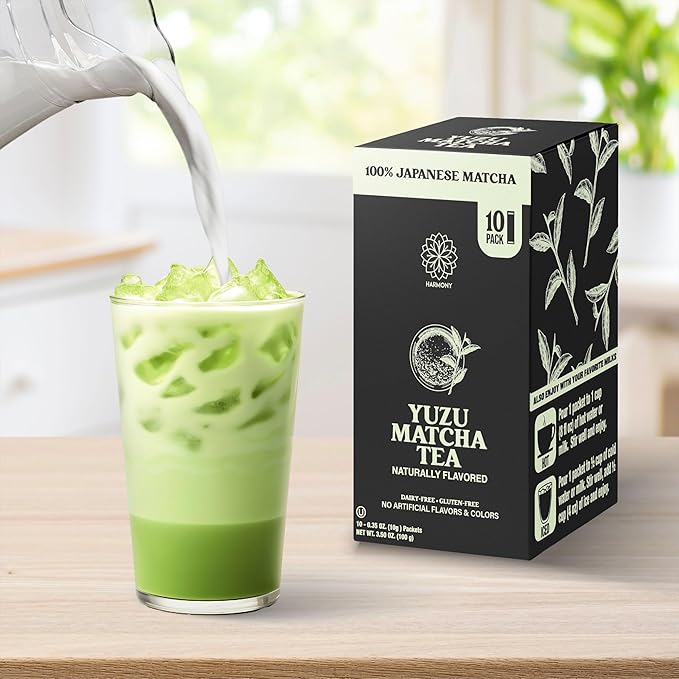 The Harmony Matcha Yuzu (10 Sticks) Premium Japanese Matcha Powder, Rich in Antioxidants & L-Theanine, Sweetened with Organic Sugar, No Preservatives