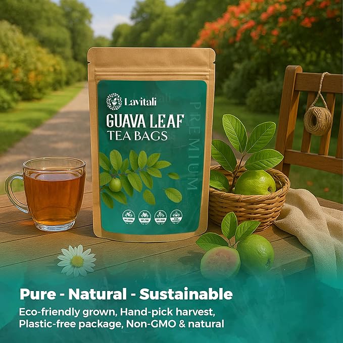 Lavitali, Guava Leaves Tea Bags | 60 bags, 100% Pure Herbal Tea | Caffeine-Free, No Sugar, Eco-Friendly Filter Bags | Daily Natural Botanical, Hot or Iced Herbal Infusion