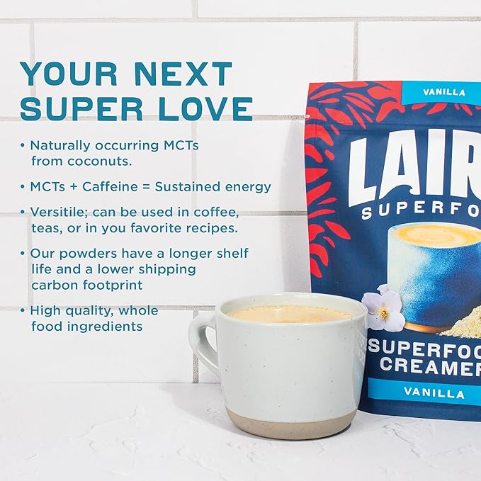 Laird Superfood Non-Dairy Original Superfood Vanilla Coconut Powder Coffee Creamer, Gluten Free, Non-GMO, Vegan, 16 oz. Bag, Pack of 1