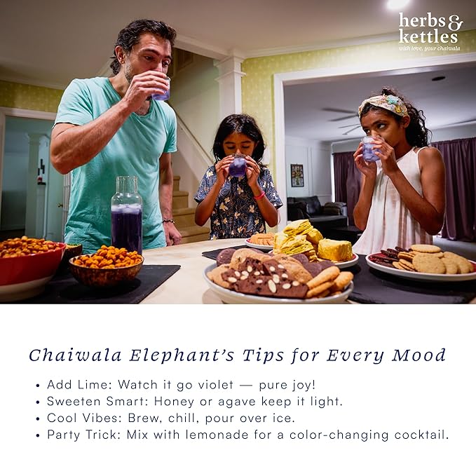 Herbs & Kettles Lavish Blue Tea | Butterfly Pea Flower Tea with Darjeeling Green Tea, Lemongrass, Ginger & Mint | Color-Changing Herbal Loose Leaf | Antioxidant Rich, Stress Relief & Skin Glow | Premium Tea Gift