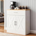 SUNLEI Coffee Bar Cabinet, Wooden Storage Cabinet with 2 Doors & 1 Drawers, Modern Farmhouse Kitchen Buffet Sideboard Cabinet with Storage for Living Room, Adjustable Shelf, White&Yellow