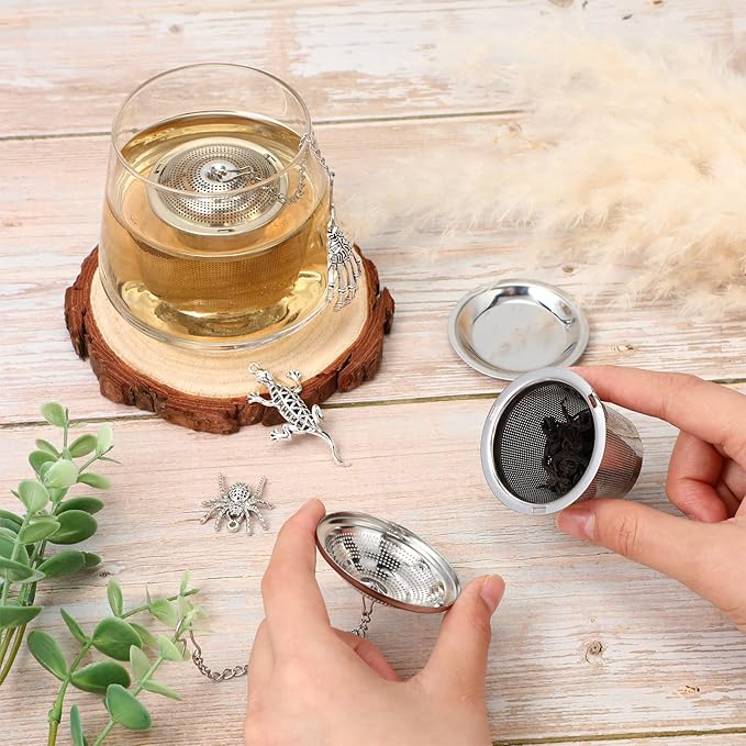 3 Sets Tea Infusers Steeper for Loose Leaf Tea Holder Stainless Steel Tea Ball Mesh Strainer Filters with Drip Trays and Pendant(Horrible Style)