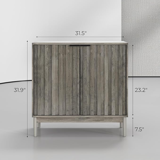 Fluted Cabinet with Storage, Buffet Cabinet Sideborad with 2 Doors, Grey Buffet Storage Accent Cabinets with Adjustable Shelves for Living Room, Entry, Hallway, Kitchen
