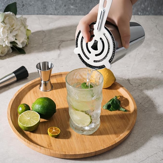Boston Cocktail Shaker Set, 8-Piece Bartender Kit with 18oz & 28oz Shaker Strainer Muddler Jigger Mixing Spoon Pourers, Bar Accessories, Stainless Steel Martini Shaker, Bar Tools