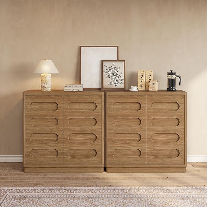 Buffet Cabinet with Storage, Arc Accent Sideboard with 2 Doors and Adjustable Shelves, Large Console Table for Dining Room, Kitchen, Living Room, Oakbrown