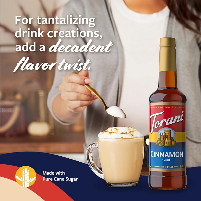 Torani Coffee Syrup, Cinnamon Flavored Syrup for Drinks, Pump Included, 25.4 Fl Oz