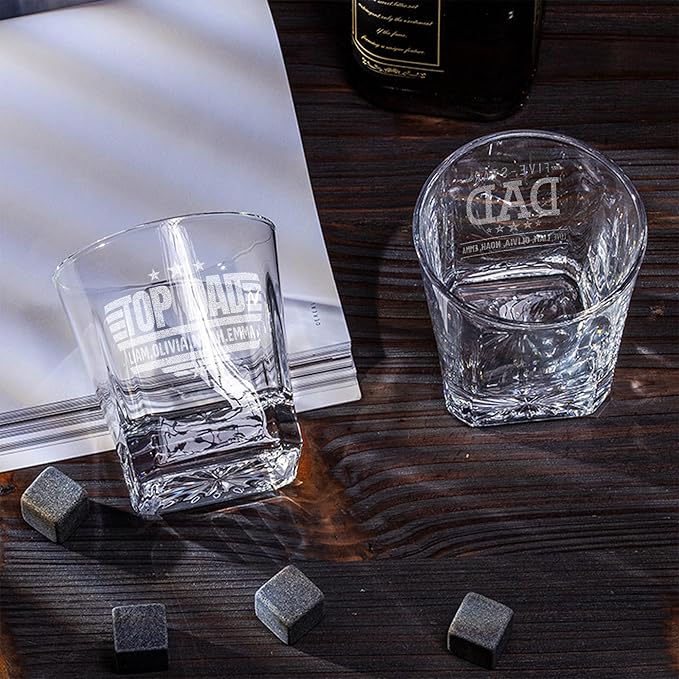 Personalized Whiskey Gifts for Dad- 11 Oz Engraved Custom Engraved Whiskey Glass in Wooden Box - Father's Day Present, Dad Birthday Gifts From Daughter, Wife or Son - Old Fashion Glass for Daddy