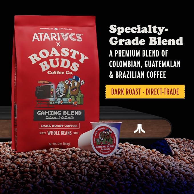 Atari VCS™ Gaming Blend Dark Roast Whole Bean Coffee 12oz | Roasty Buds 100% Arabica Coffee From Colombia, Guatemala, Brazil | Gluten-Free, Non-GMO