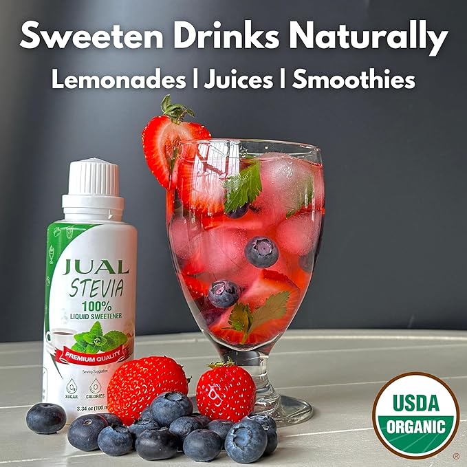 JUAL Natural Liquid Stevia Sweetener – 3.34 Fl Oz – Zero Calorie, Zero Sugar, Zero Carb – Stevia Drops for Coffee, Tea & Baking