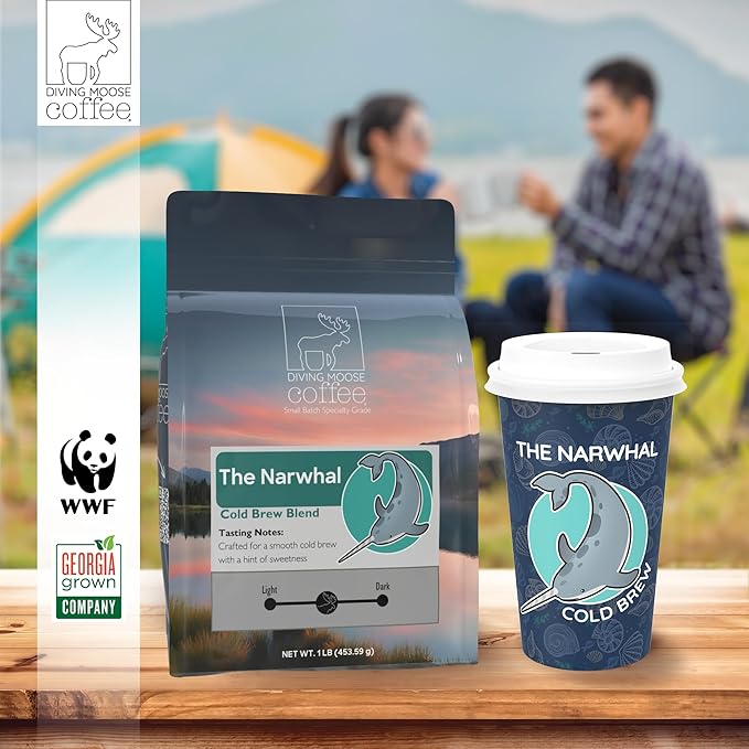 Diving Moose Coffee - The Narwhal Cold Brew Blend Medium Roast (16oz / 1 LB) - Lightly Sweet Specialty Grade Small-Batch Roasted to Order Smooth Not Bitter