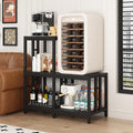 Mini Fridge Stand with Storage, Black Coffee Bar Cabinet with Mini Fridge Space, Microwave Stand and Bakers Rack for Kitchen, Dorm, Office, Home Beverage Station Organizer