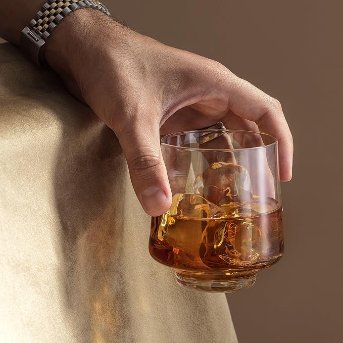 JoyJolt Sidney Double Old Fashioned Glasses Set of 4 | 11.5 oz Rocks Whiskey Glasses for Bourbon Scotch Cocktail Cognac Vodka | Home Bar Lowball Glass Tumblers | Premium Crystal Barware Made in Europe