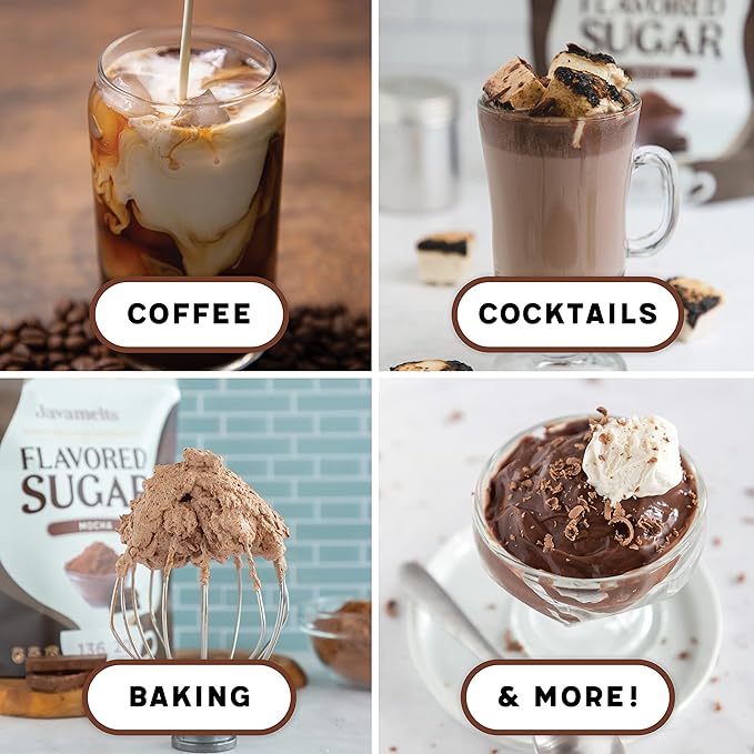 Javamelts Mocha Flavored Sugar Packets | Pure Cane Sugar for Baking, Coffee Syrup Substitute, Cocktails, Tea | Non GMO, Non Dairy, Gluten Free, Kosher | 200 Bulk Sugar Packets