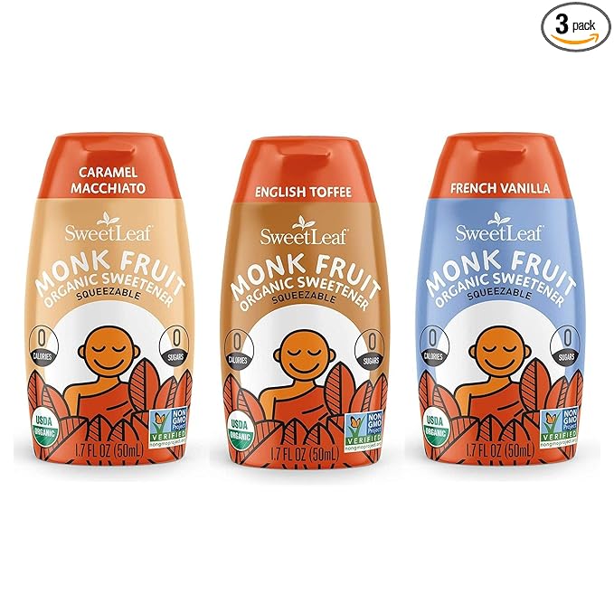 SweetLeaf Liquid Monk Fruit Variety Pack - Monk Fruit Sweetener Drops, Organic Monk Fruit Extract, Zero Calorie Sweetener, Sugar Free - French Vanilla, English Toffee, Caramel Macchiato (Pack of 3)