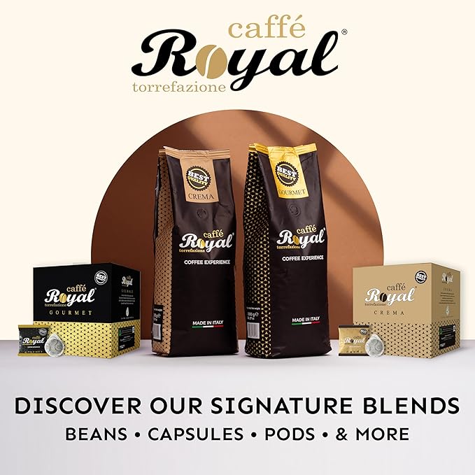 Royal Caffé Italian Coffee Beans – Gourmet Medium Roast, 70% Arabica 30% Robusta Blend, Balanced Sweetness and Intense Aroma, Whole Bean, 2.2 lbs (1000 Grams), Made in Italy