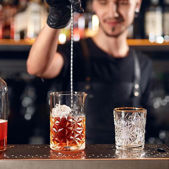 24 Oz Cocktail Mixing Glass Stirring Glasses for Whiskey Cocktail Mixing Shaker Glass Martini Old Fashioned Crystal Bar Set 700ml 2PCS