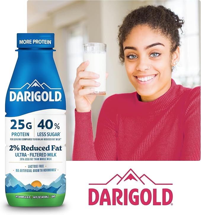 Darigold FIT High Protein Milk 2 Percent - Ultra-Filtered, Low Fat, Lactose Free - 25g Protein, 40% Less Sugar - 14oz Bottles, 12 Pack (White Milk)