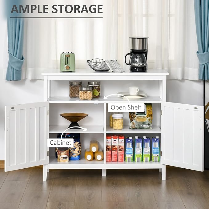 HOMCOM Sideboard Buffet Cabinet, Coffee Bar Cabinet with 2 Doors and Adjustable Shelves, Console Table for Kitchen Entryway Living Room, White