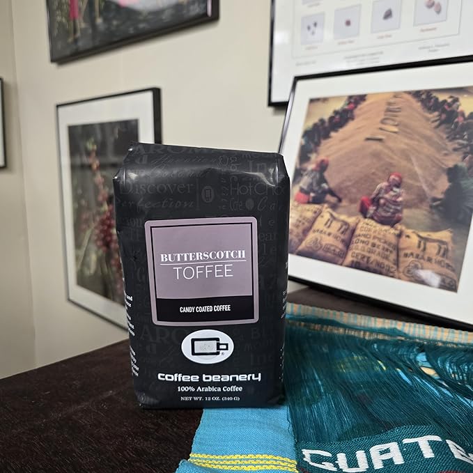 Butterscotch Toffee Flavored Coffee, Specialty Arabica Coffee, Medium Roast, 12 ounce, Very Fine